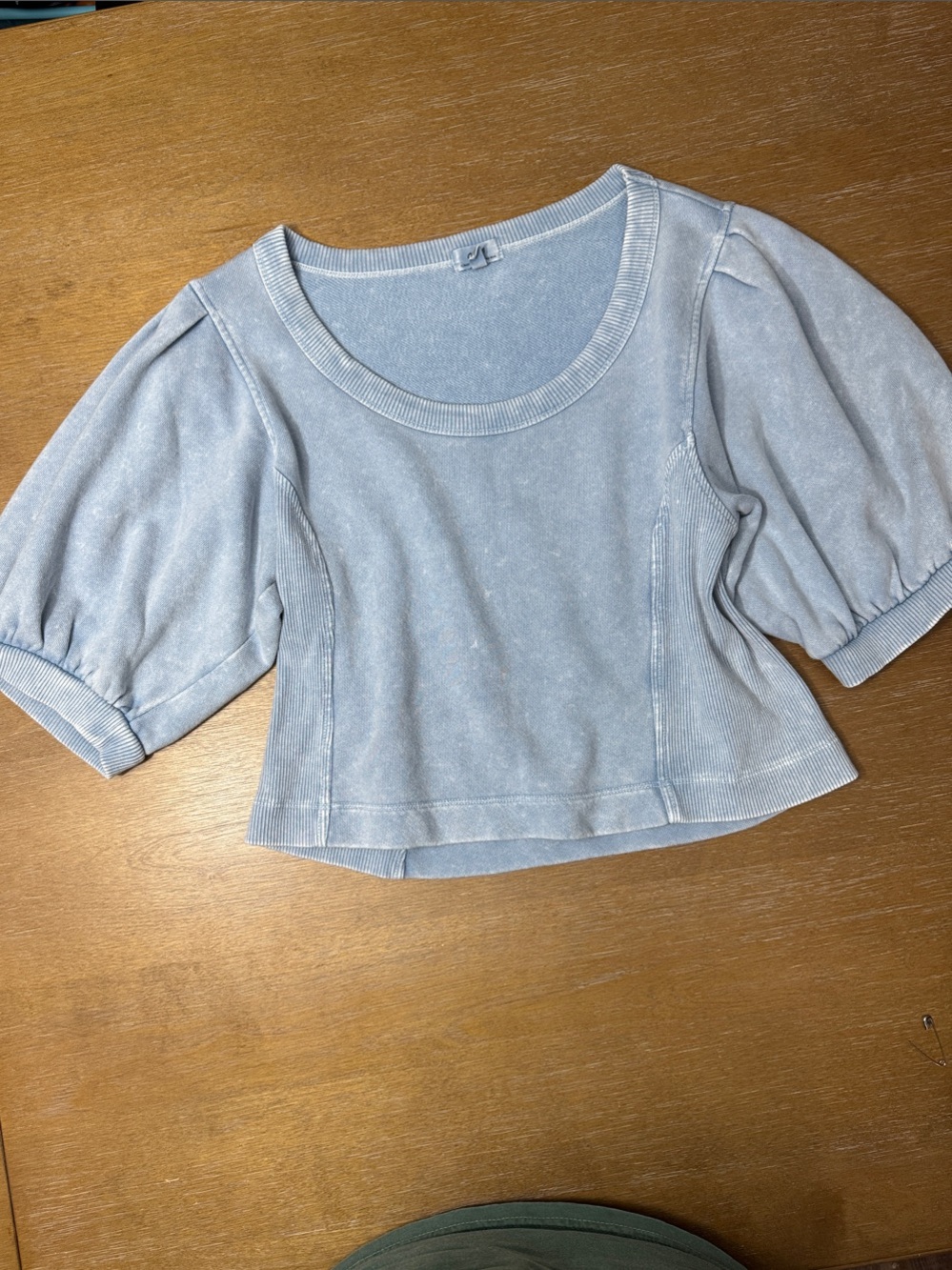 aerie Light Blue Puff-Sleeve Crop Top